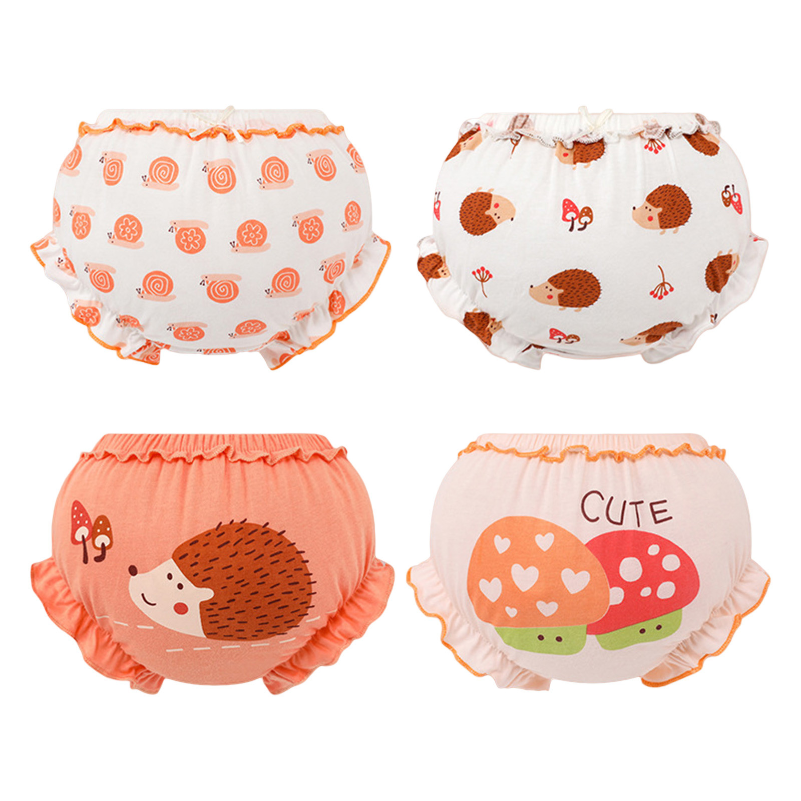 Coerni Kids Baby Girls Underpants Cute Print Underwear Shorts Cotton Ruffled Briefs Trunks 4PCS Junior Girls Underwear